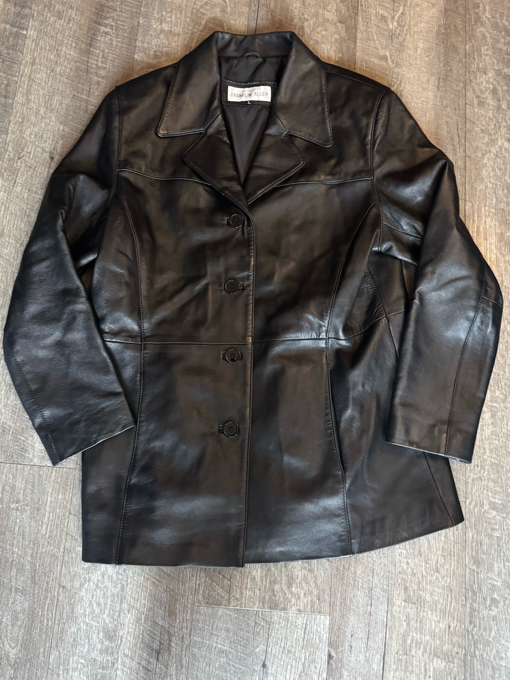 Franklin Allen Black Genuine Leather Blazer Jacket Vintage Classic Button Front